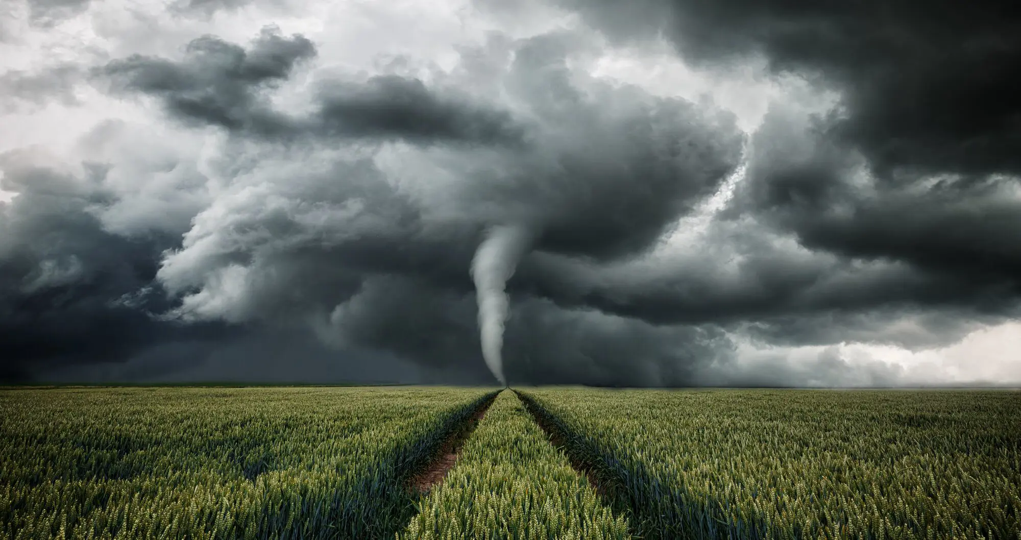 Tornado in an empty field