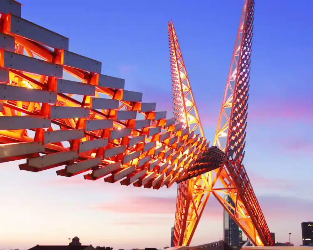 Outdoor art piece at dusk