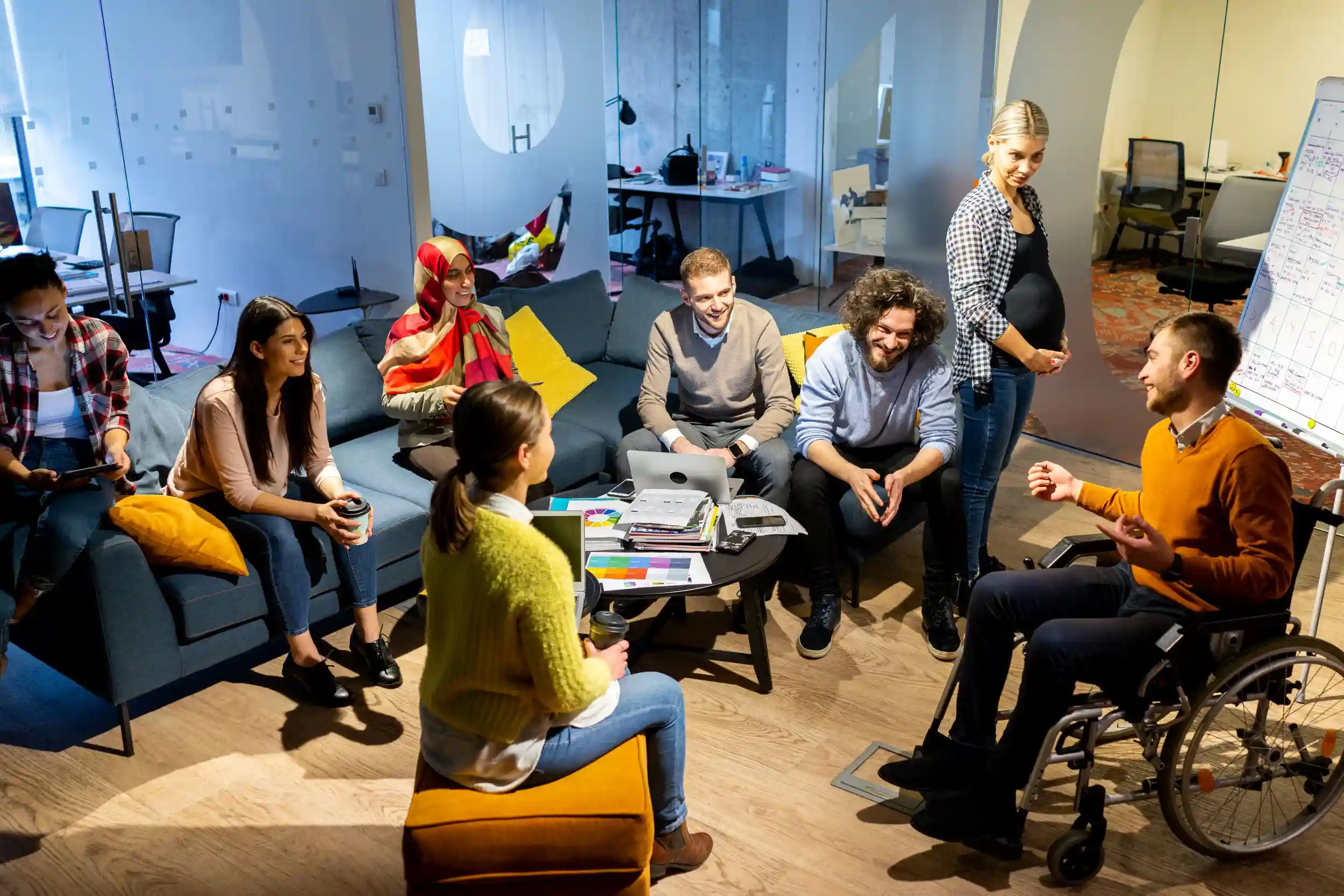 Group of co-workers in a casual meeting.