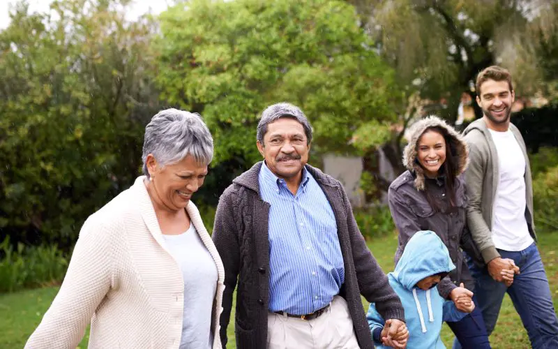 Multigenerational family walking together